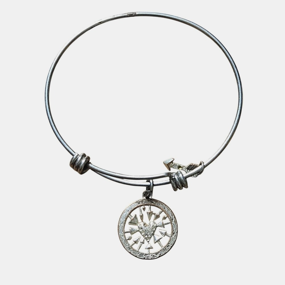 LA CN Love Heart Arrows Circle‎ Pendant Minimalist Bangle Bracelet VTG